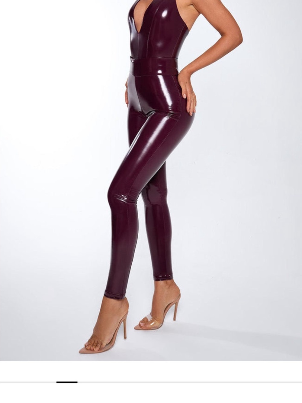 High-Shine Burgundy Latex Legging Jumpsuit